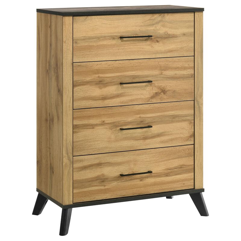 Wemy Tall Dresser Chest, 4 Drawers, Weathered Dark Brown Pine Wood - Benzara