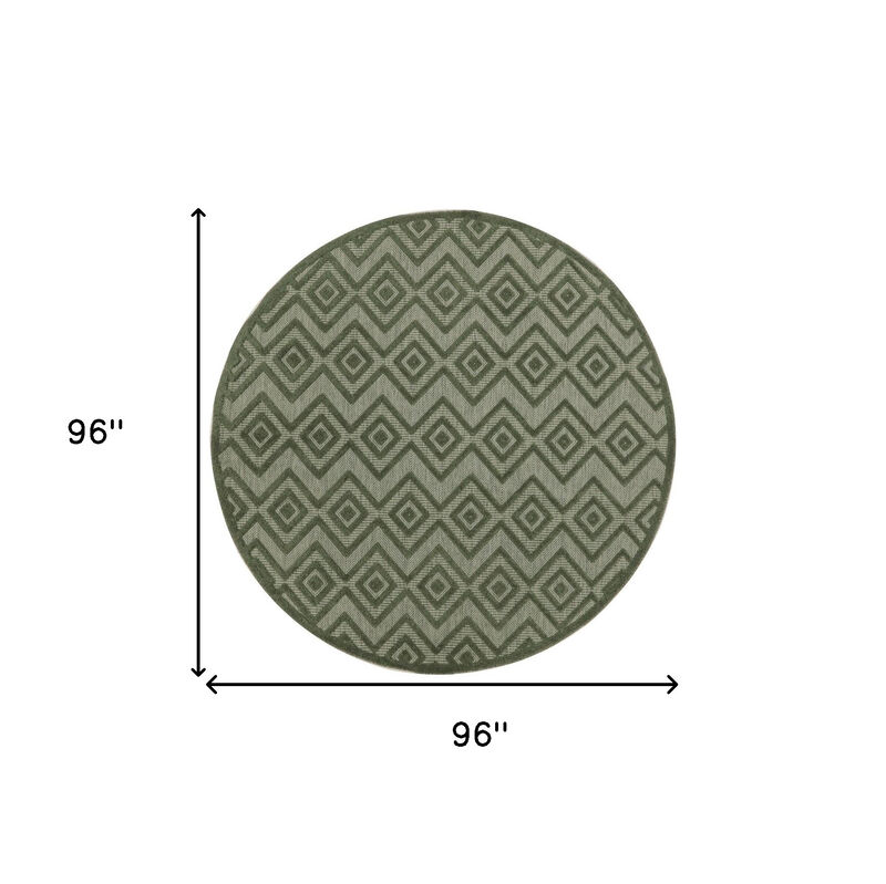 HomeRoots 8' Green Round Geometric Indoor Outdoor Area Rug image number 4