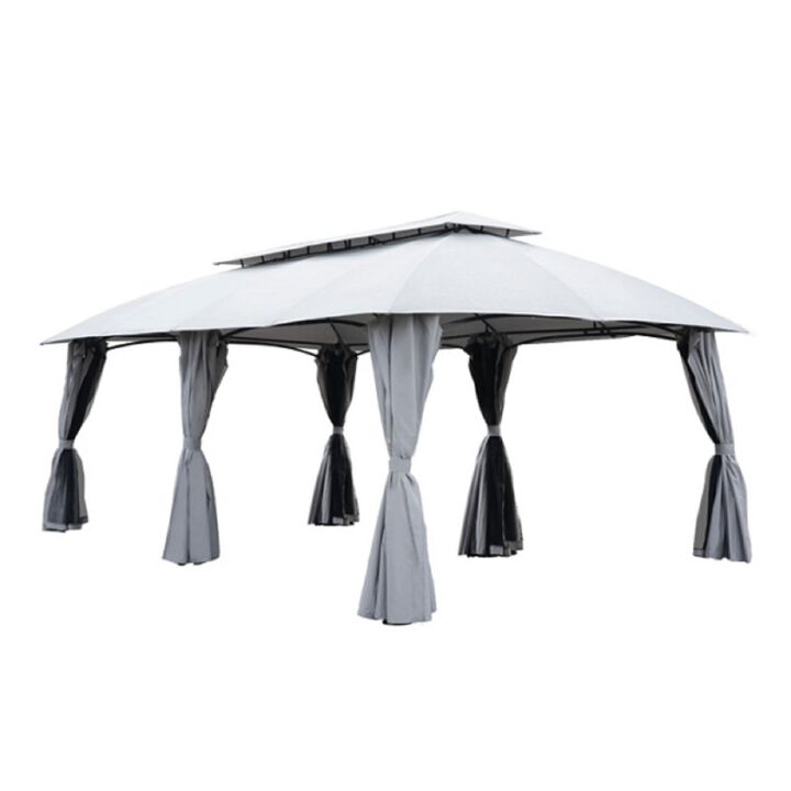 Mondawe 13x20ft Outdoor Gazebo,Powder Coated Steel Frame W/ UV-Resistant Canopy&Dual-Layer Curtains