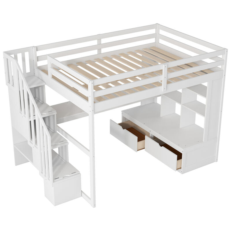 Merax Loft Bed with Desk and Storage Staircase