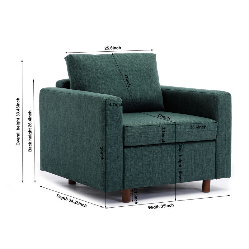 Single Seat Module Sofa Sectional Couch,Cushion Covers Non-removable and Non-Washable,Green image number 2