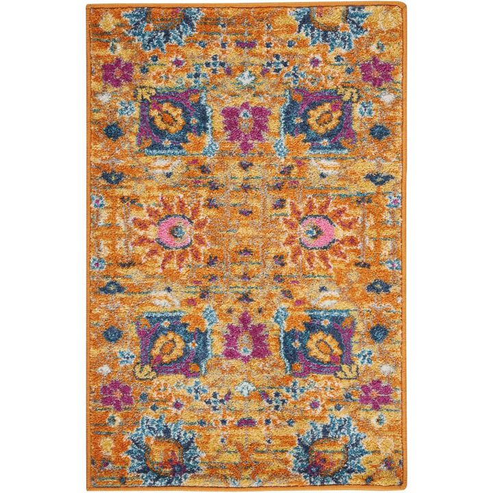 HomeRoots  2 x 3 ft. Sun Gold & Navy Distressed Scatter Area Rug