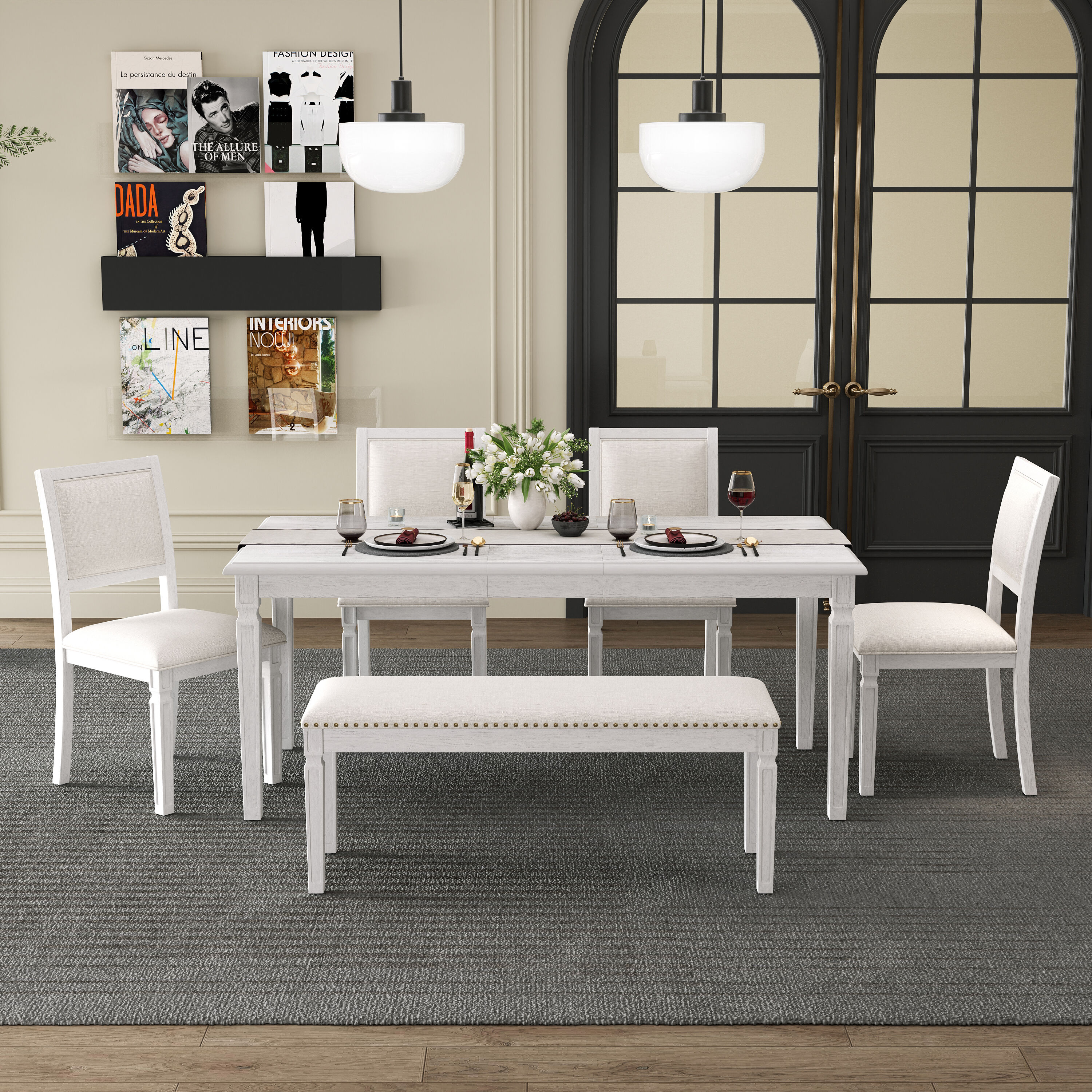 Whisen Vintage Extendable 6-Piece Dining Table Set with 4 Chairs