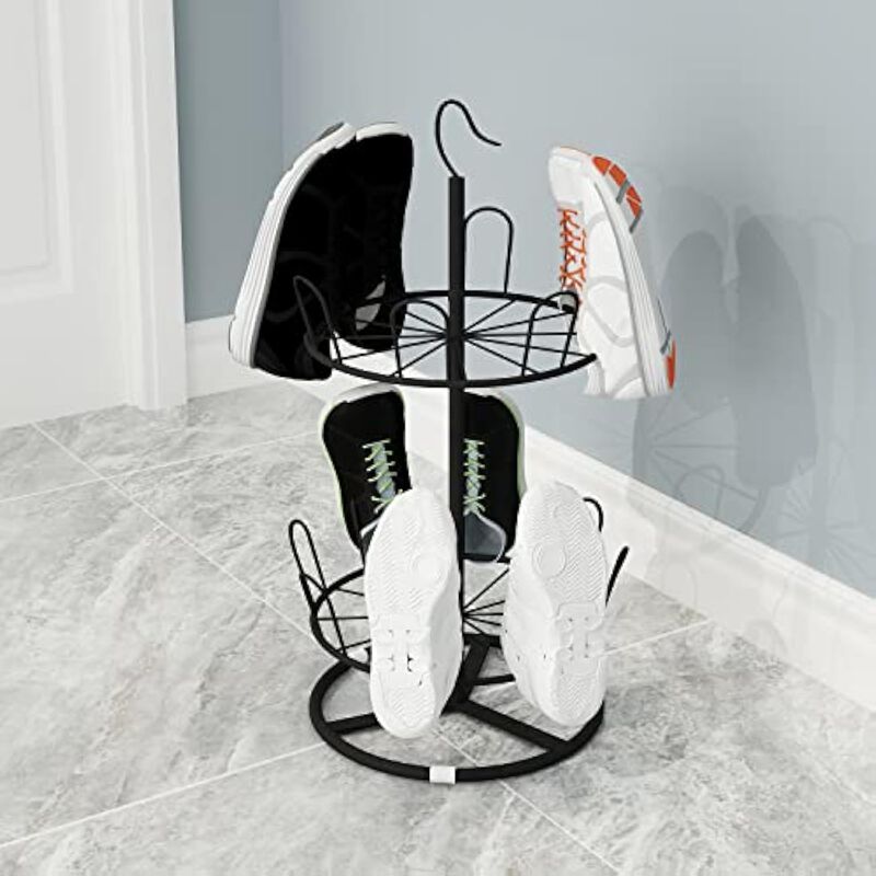 Shoe Organizer 2 Tier Black Revolving Round Iron Tree Rack image number 3