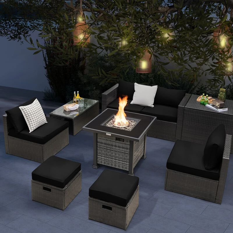 Mondawe Outdoor 9 Pieces Patio Furniture Set with 50,000 BTU Propane Fire Pit Table