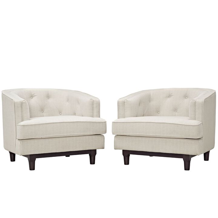 Modway Coast Upholstered Fabric Contemporary Modern Two Armchair Set in Beige