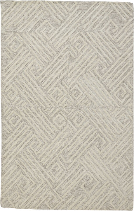 5 X 8 Tan And Ivory Wool geometric Tufted Handmade Stain Resistant Area Rug