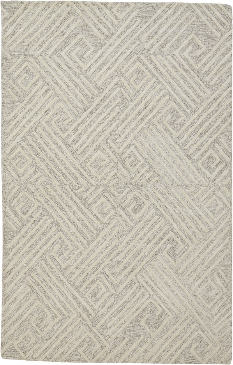 5 X 8 Tan And Ivory Wool geometric Tufted Handmade Stain Resistant Area Rug image number 0