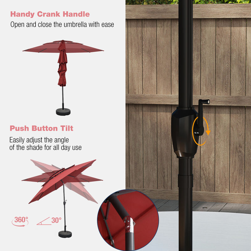3-Tier Patio Umbrella with Push Button Tilt and Vented Canopy for Outdoor Shade