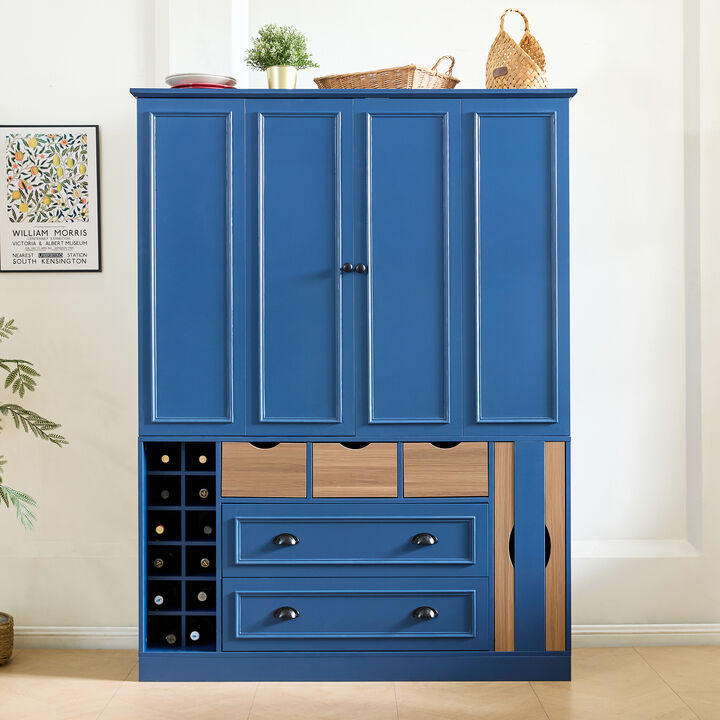 Merax Extra-Large Storage Cabinet with Built-in Power Station, Wine Racks, Foldable Doors