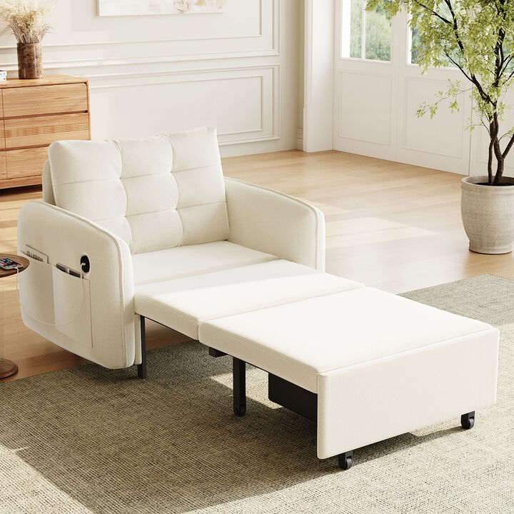 Merax Convertible Chenille Sleeper Sofa Bed - Built-In Storage & Charging Hub