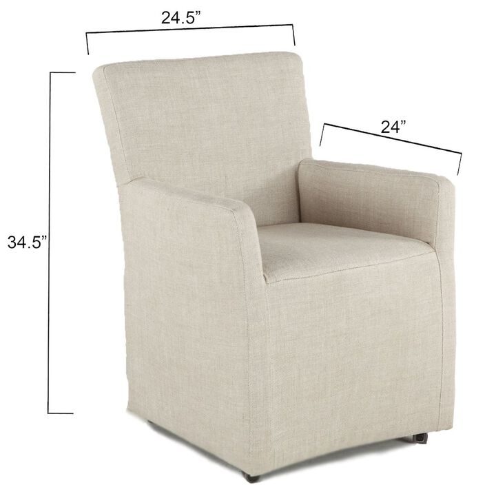 World Interiors Lily Off-White Linen Wheeled Armchair
