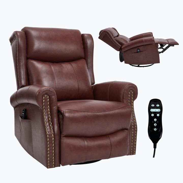 Genuine leather Heat Massage Manual Recliner Chair with Rocker and Swivel for Living Room