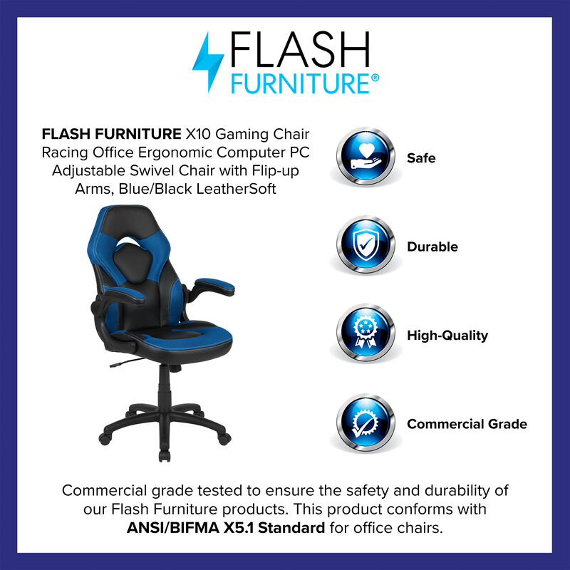 X10 Gaming Chair Racing Office Ergonomic Computer PC Adjustable Swivel Chair with Flip-up Arms, / LeatherSoft image number 9