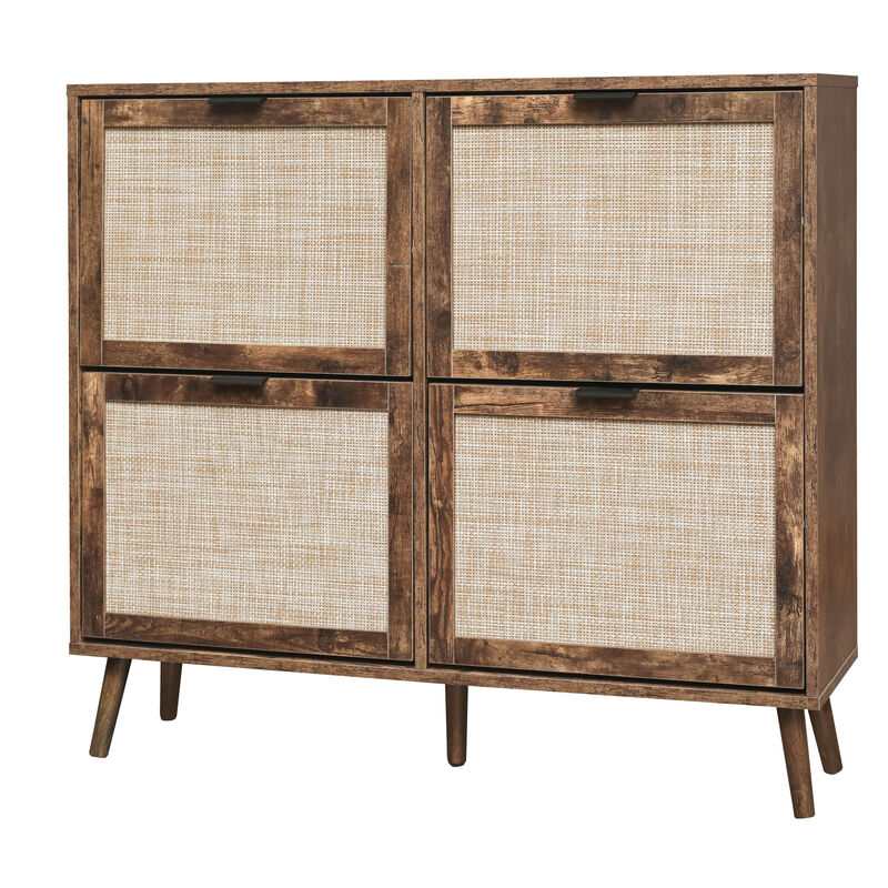 4 Door Shoe Rack, Freestanding Modern Shoe Storage Cabinet, for Entryway,Gray