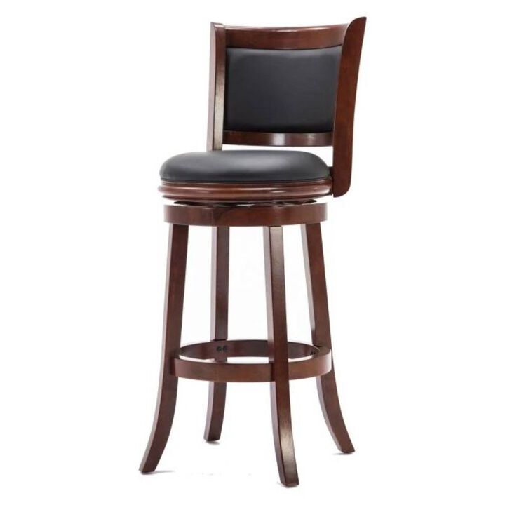 Hivvago Cherry 29-inch Solid Wood Bar Stool with Faux Leather Swivel Seat