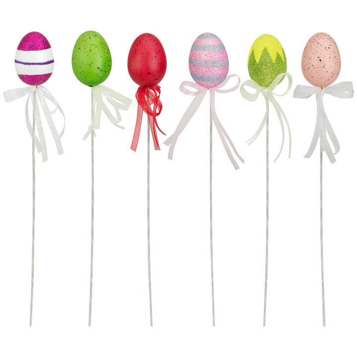 Set of 6 Colorful Speckled and Glittered Easter Egg Picks  14.5"
