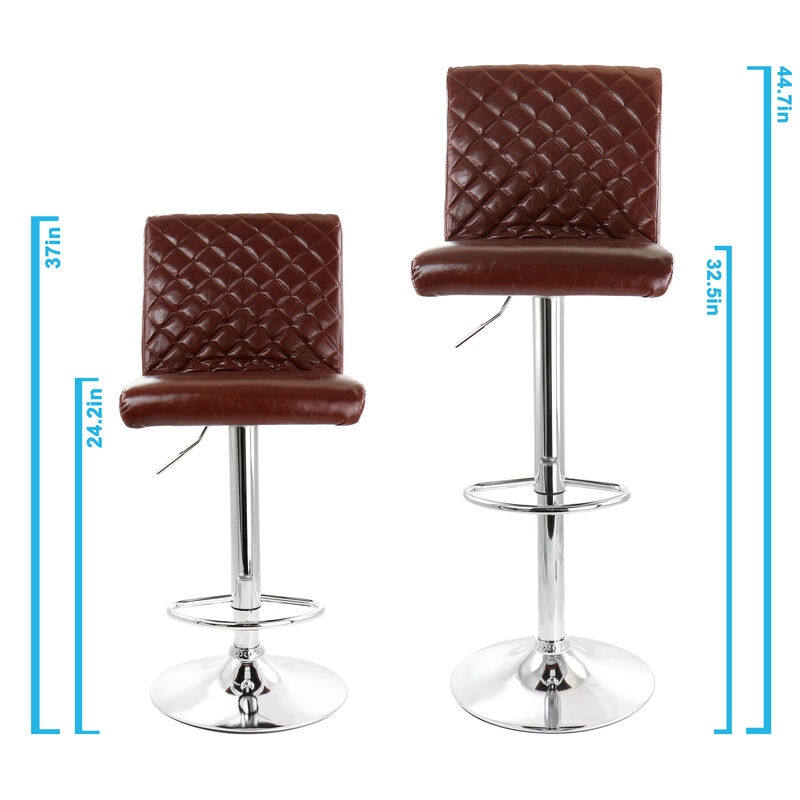 Elama 2 Piece Adjustable Tufted Faux Leather Bar Stool in Glossy Cherry with Chrome Base