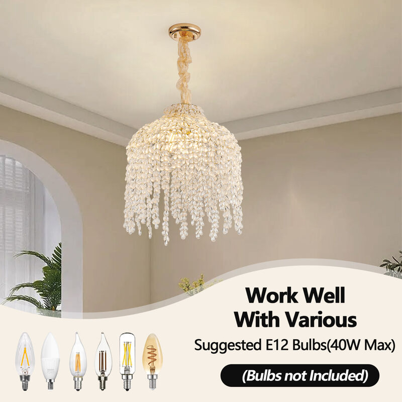 ELEMENT ACE Elegant Waterfall Design 5-Light Pendant Chandelier with Decorative Crystal Bead Strings for Living Room, Bedroom, Dining Area and Entryway Home Decor image number 6