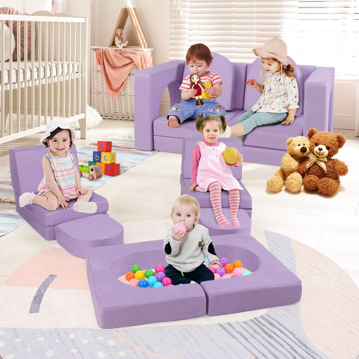 8-Piece Modular Kids Play Couch with Comfy Suede Fabric