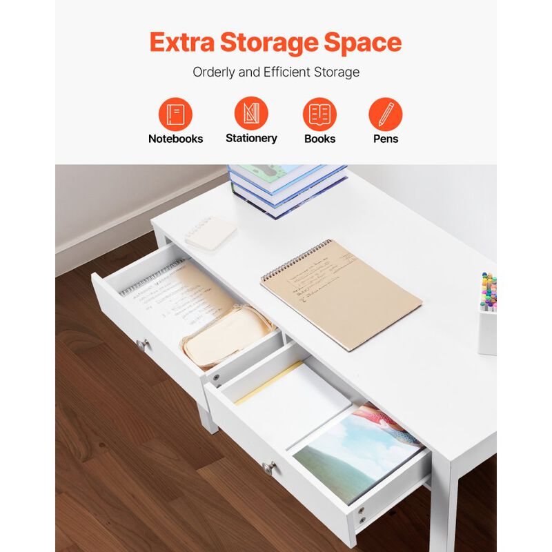 Modern Kids Writing Desk with Storage Drawers Rectangle Study Table for Home Office-White image number 5