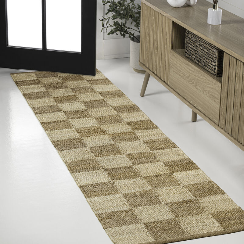 Theo Modern Farmhouse Woven Jute Checkerboard Area Rug