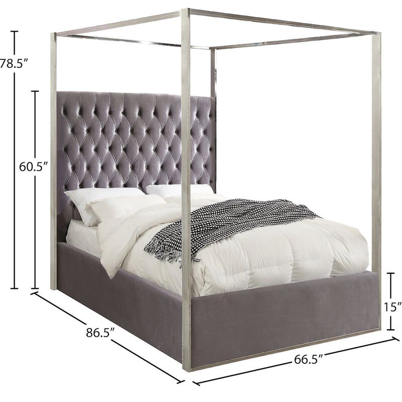 Meridian Furniture Porter Grey Velvet Queen Bed