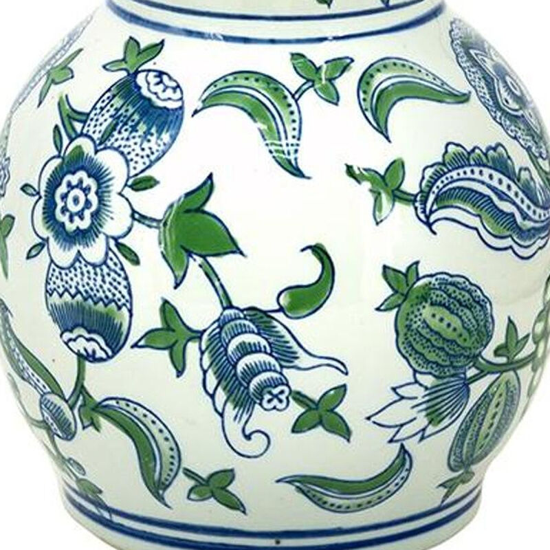 HomeRoots 13" White Blue And Green Chinoiserie Porcelain Wavy Gourd Table Vase image number 4