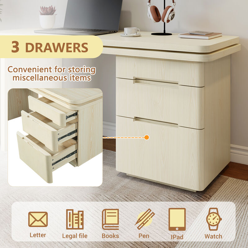 Whisen 90" L-Shaped Desk with 3 Drawers, 360&deg; Rotating Corner Desk, MDF Modern Executive Office Workstation for Home image number 6