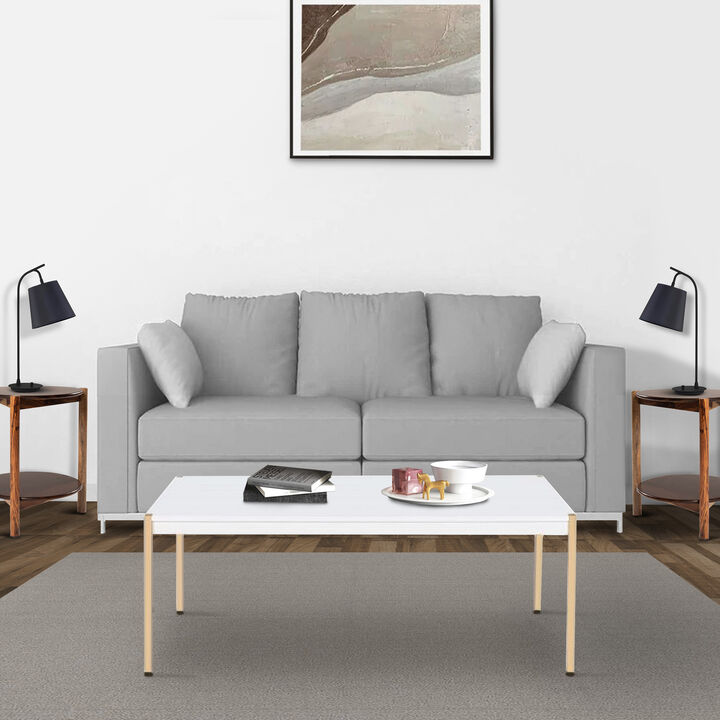 Coffee Table with Metal Tube Legs, White and Gold-Benzara