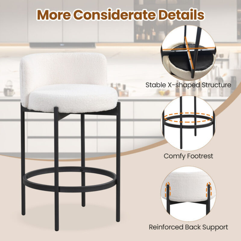 Set of 2 Boucle Counter Stools with Curved Backrest for Kitchen Island or Bar