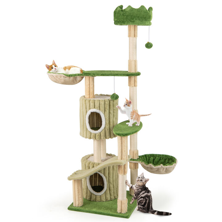 Contemporary Multi-Tier Cat Tower with 2 Hideouts & Bold Striped Style