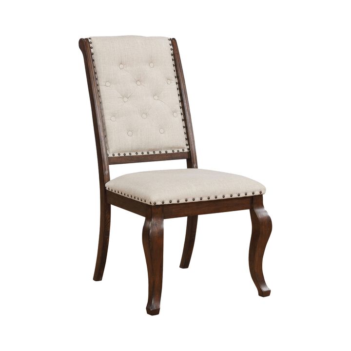 Doe 22 Inch Dining Chair, Set of 2, Soft Cream Fabric, Deep Button Tufting - Benzara