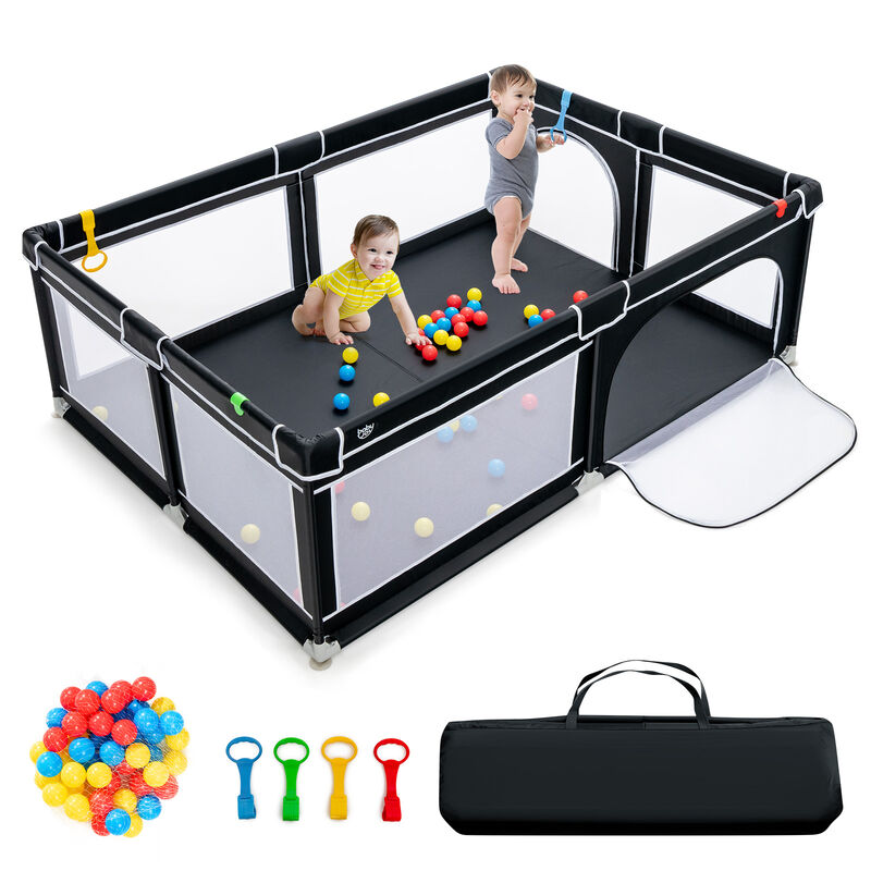 81 x 58 Inch Portable Baby Playpen with Ocean Balls and Handlebars