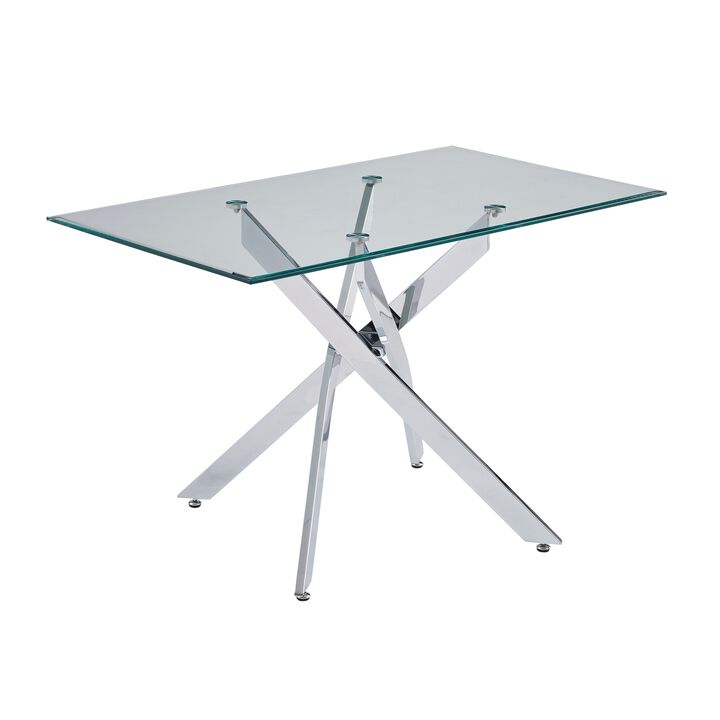 47.24 Inches Modern Rectangular Glass Table with Silver Frame