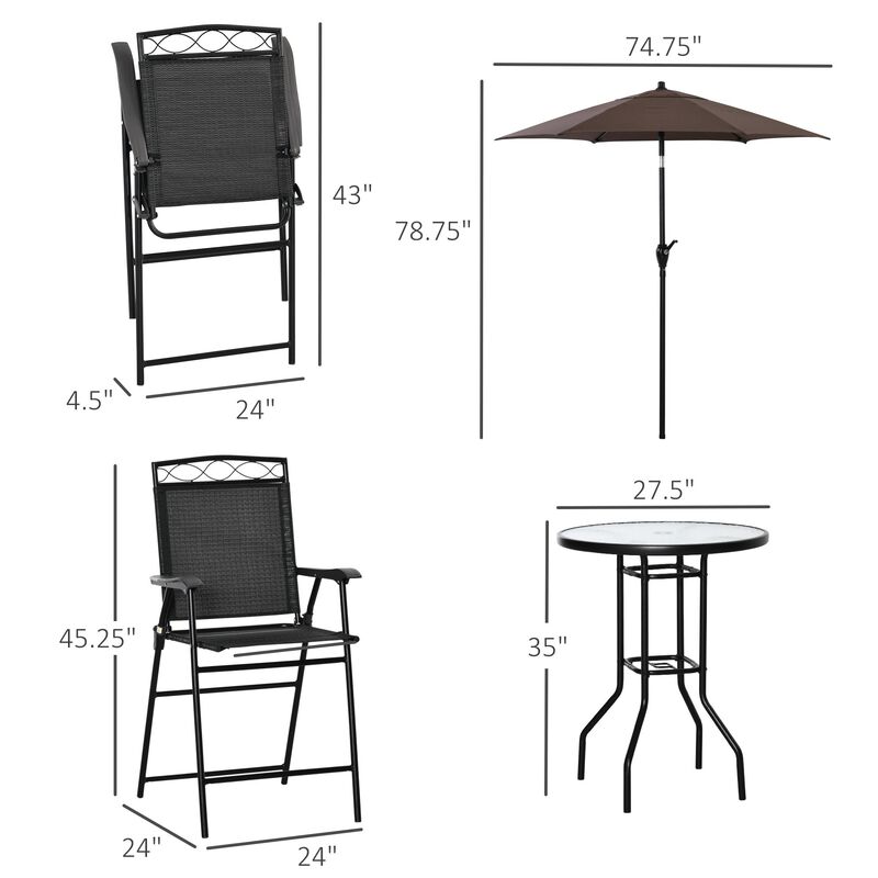 Black Patio Dining: 4-Piece Bar Set with Umbrella and Folding Chairs