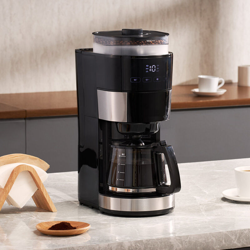 Coffee Maker with Built-In Grinder, 10 Cup Brew Machine with Adjustable Strength Settings-Black image number 1
