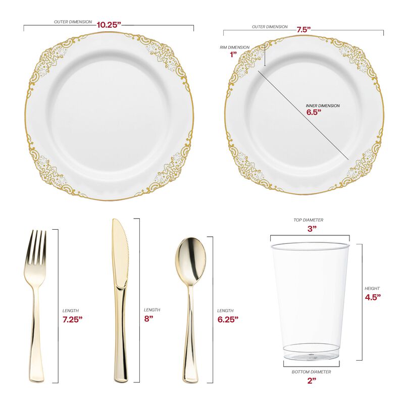 White with Gold Fancy Round Plastic Wedding Value Set (60 Sets) image number 2