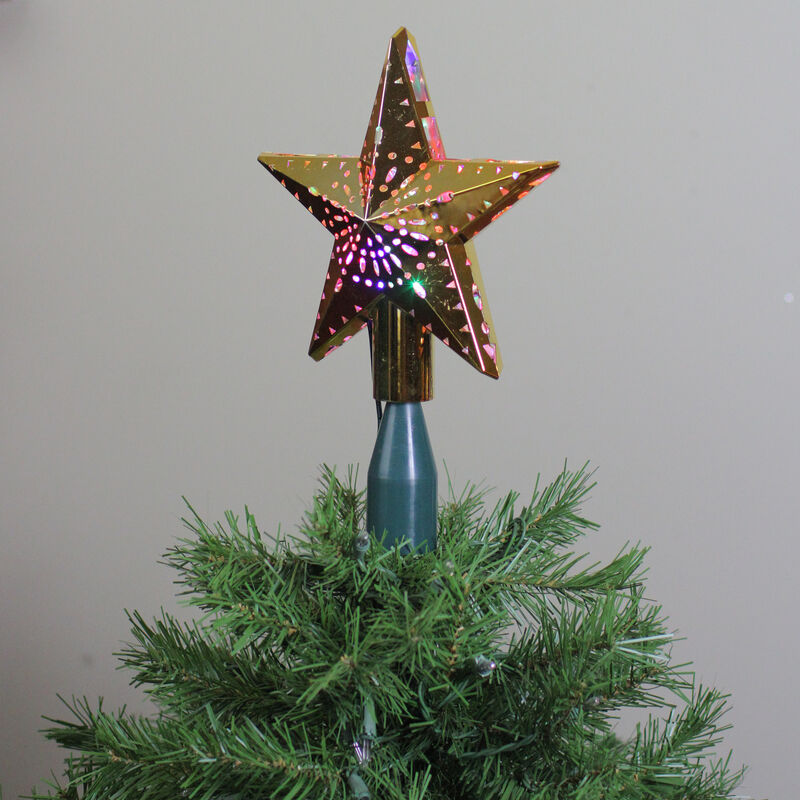 11.5" Lighted Gold Kaleidoscope Christmas Tree Topper - Multicolor LED Lights