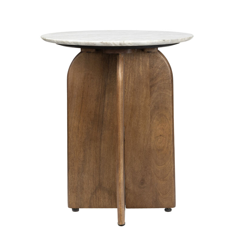 Naomi 18" Rustic Minimalist Marble/Wood X-Base Accent Table image number 4