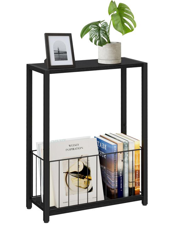 Homleke Narrow Side Table with Magazine Holder, Skinny End Table Perfect for Small Spaces, Space-Saving Design for Living Room,