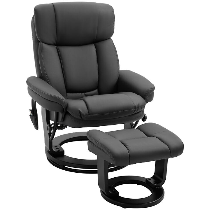 HOMCOM PU Leather Massage Recliner Chair with Ottoman 10 Point Vibration Swiveling Armchair, Brown