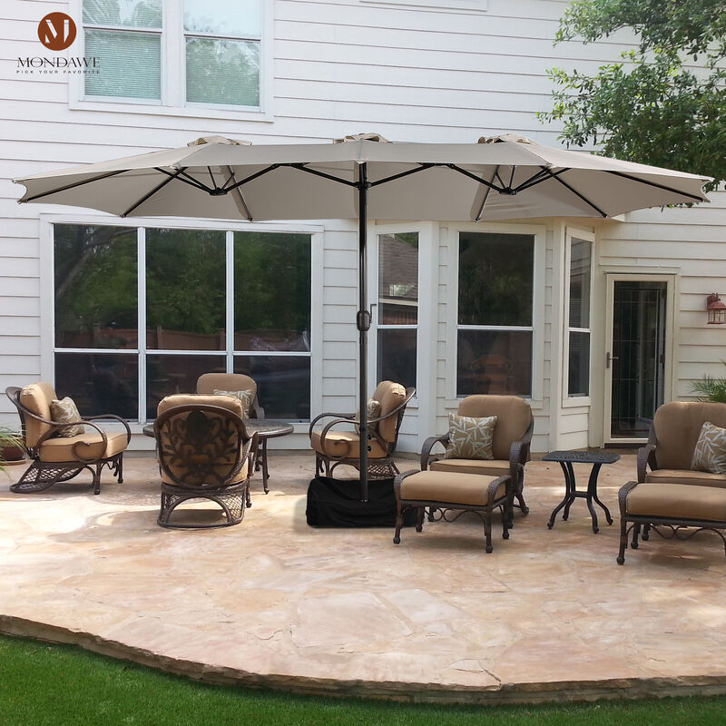 MONDAWE 15ft Rectangular Double-Sided Outdoor Patio Market Umbrella Coffee