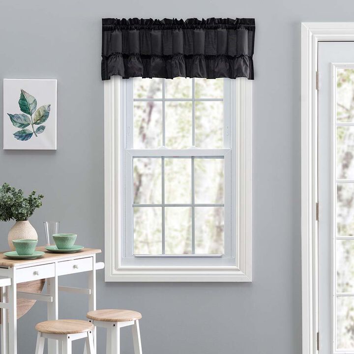 Ellis Stacey Solid Color Window 1.5" Rod Pocket High Quality Fabric Ruffled Filler Valance 54"x13" Black