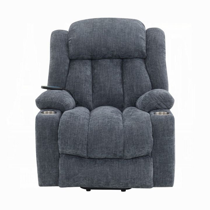 Mario Power Recliner Chair with Lift, Heating, Massage, Blue Velvet - Benzara