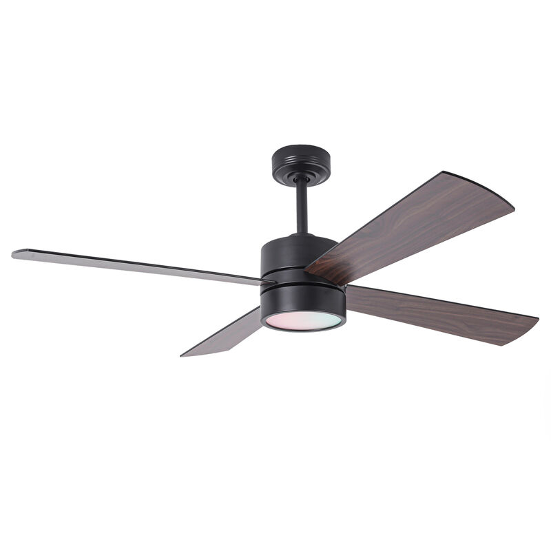 52 in. Smart Matte Black Reversible Blades Ceiling Fan with RGB Light and APP Control & Remote