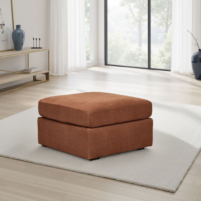 Meso Oversized Square Ottoman, Spice Orange Nuvella Polyester, 32 Inch - Benzara