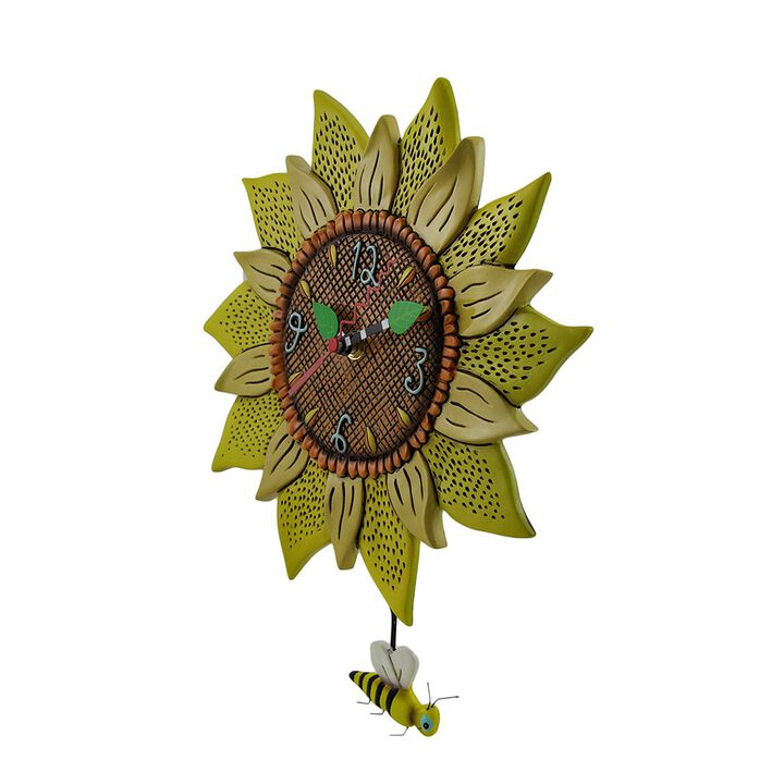 Allen Designs Bee Sunny Sunflower Wall Clock With Bee Pendulum