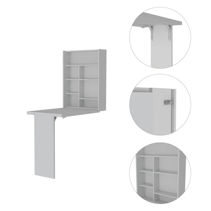 DEPOT E-SHOP Toscana Wall Foldable Table, Seven Interior Shelves, Wall Mounted, White