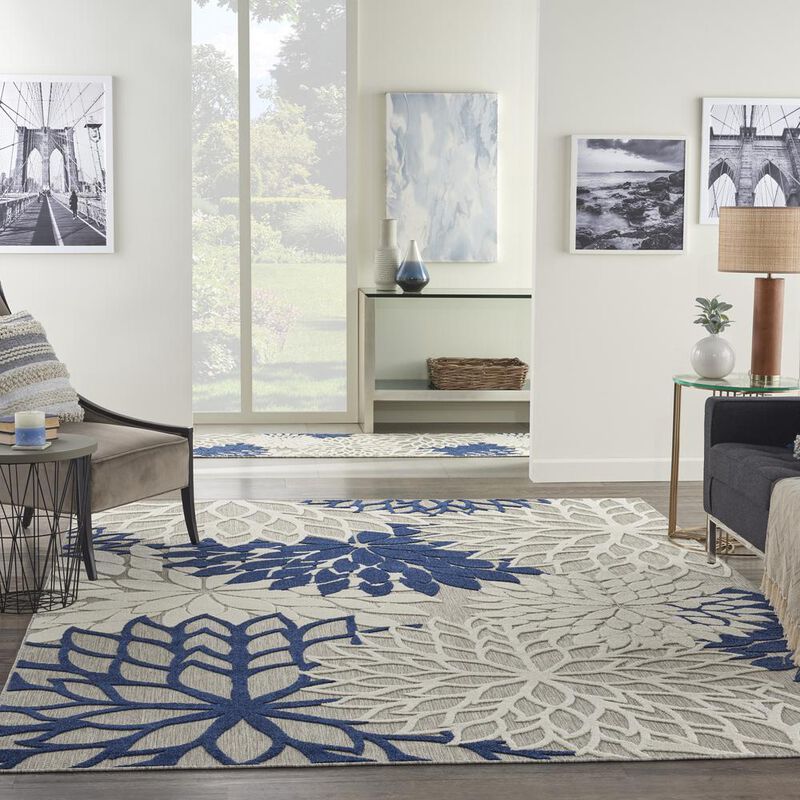 Nourison ALH05 Aloha Ivory/Navy Area Rug- 7'10 x 10'6
